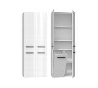 (White gloss) RORY | Bathroom cabinet with basket | Minimalist handles | Dimensions : 174x60x30 | Storage column
