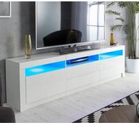 White Gloss TV Stand with LED, 200cm Unit with Drawer for Up to 90 Inch TV Moderna White One Size