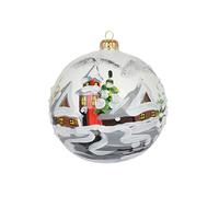 White Glossy Christmas Ornament Polish Blown Glass Ball Medium Bauble 5 inch/120mm Hand Painted The First Snow