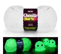 White Glow in The Dark Chunky Chenille Yarn for Hand Knitting; 100g/3.5oz - 88 Yards - 4 Super Bulky - Fuzzy Bulky Soft Yarn for Crocheting/Knit for Easter, Halloween, Birthday, Christmas