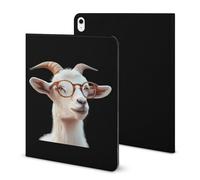 White Goat With Glasses Funny Tablet Case Compatible with IPAD Pro 2020 （11in）/2020 （10.2in）/2020 AIR 4 （10.9in）/Pro 2021 （11in）/Air4/Air5 （10.9in） Personality Protective Cover with Pen Slot