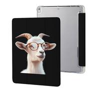 White Goat With Glasses Tri-fold Tablet Case Compatible with IPAD 2017/2018/Air1/Air2 (9.7in)/Pro (10.5in) /Air3(10.5in)/10代 (10.9in) Soft Protective with Pen Slot