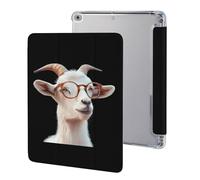 White Goat With Glasses Tri-fold Tablet Case Compatible with IPAD 2017/2018/Air1/Air2 (9.7in)/Pro (10.5in) /Air3(10.5in)/10代 (10.9in) Soft Protective with Pen Slot