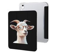 White Goat With Glasses Tri-fold Tablet Case Compatible with IPAD 2017/2018/Air1/Air2 (9.7in)/Pro (10.5in) /Air3(10.5in)/10代 (10.9in) Soft Protective with Pen Slot