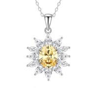 White Gold 14K Sunflower Necklace 3 ct Citrine Pendant for Women, 45cm