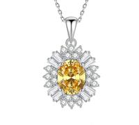 White Gold 18 Carat Flower Necklace 3 ct Citrine Pendant for Women, 45cm