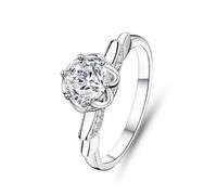 White Gold 18 Karat Wedding Rings, Simple Promise Ring Angel Wing and Flower with 1ct Round Moissanite Au750 White Gold Band Size J 1/2