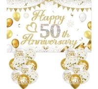 White Gold 50th Anniversary Decorations, 50th Anniversary Banner Wedding Decorations Cheers to 50 Years Wedding Party Supplies, 50th Anniversary Backdrop for Couples, Party Supplies