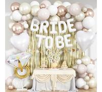 White Gold Bachelorette Party Decorations, Bride To Be Mylar Foil Letter Balloons with White Champagne Balloons and Light Gold Fringe Curtains for Bridal Shower Decoration Engagement Hen Party Decor