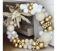 White Gold Ballon Arch Kit-186Pcs Cream Garland with Gold White Balloons for Birthday Party, Wedding Decoration, Baby Shower, Anniversary, Engagement, Graduation, Christmas, Eid Celebration