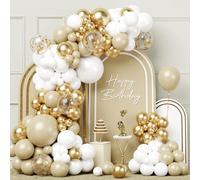 White Gold Balloon Arch Kit, 103pcs White Sand Gold Balloon Garland with Beige Balloons for Birthday Party Decoration Boho Wedding Anniversary Baby Shower Engagement Gender Reveal Bridal Shower Decor