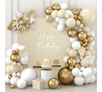 White Gold Balloon Arch Kit, 111Pcs Beige Balloon Garland Kit with Gold White Beige Balloon for Happy Birthday Party Decoration, Prom, Boho Wedding, Baby Shower, Anniversary, Engagement, Gender Reveal