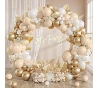White Gold Balloon Arch Kit, 129pcs Neutral Beige Balloon Arch with Ivory White and Gold Balloons Soft Orange Balloons, Cream Balloon Garland for Baby Shower Birthday Party Decoration Wedding