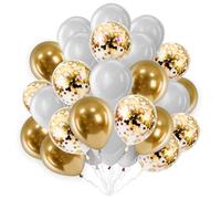 White Gold Balloons 10inch Confetti Balloons Pack of 30 Combo Balloon Set Latex Balloons for Birthday Wedding Baby Shower Anniversary Decoration
