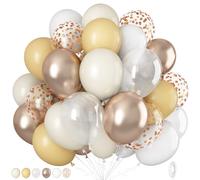 White Gold Balloons, 12 Inch Metallic Champagne Cream Clear Set, Confetti Latex Helium for Bridal Shower Baby Shower Birthday Wedding Party Decoration