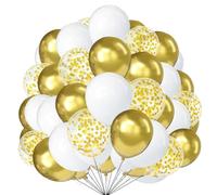 White Gold Balloons 50Pcs 10 Inch Gold White Balloon with Confetti Balloons for Women Girls Birthday Wedding Party Anniversary Carnival Christening Engagement Graduation Decorations