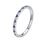 White Gold Band 14K, Cute Engagement Rings 1.63mm Dainty Stackable Thin with Blue Round Sapphire Size H 1/2