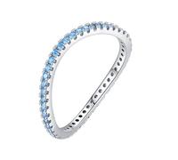 White Gold Band 14K, Love Friendship Ring Wave with Blue Round Shape Topaz Size H 1/2