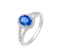 White Gold Band 14K, Statement Rings Elegant with Oval Shape Sapphire and Diamond Size U 1/2