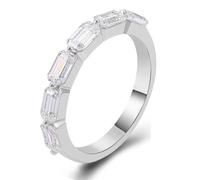 White Gold Band 18K, Pre Engagement Ring Row Drilling Geometric with Emerald Shape Moissanite Size I 1/2