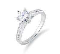 White Gold Band Ring, The Wedding Ring Halo with Round Shape 1ct Moissanite Platinum 950 Size R 1/2