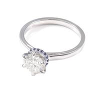 White Gold Band Ring Woman 18K, Pretty Rings Crown 6 Claws Round Moissanite 2Ct Size O 1/2