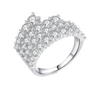 White Gold Band Ring Woman 9K, Pretty Rings for Women Wing with Round Shape Moissanite Size K 1/2