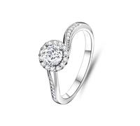 White Gold Band Ring Woman 9K, The Engagement Ring Twisted Design with 0.5ct Round Moissanite Size O 1/2