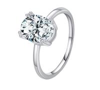 White Gold Band Ring Woman, Pretty Rings for Women 9K Elegant Solitaire with Oval Moissanite Size I 1/2