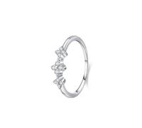 White Gold Band Rings for Women 18K, Statement Rings Simple Thin Flower with Round Diamond Size V 1/2