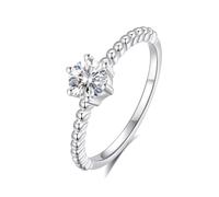 White Gold Band Women, Promise Ring Band Classic 0.5ct Round Solitaire Moissanite Platinum 950 Ring Size T 1/2