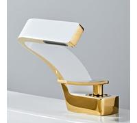 White & Gold Bathroom Faucet Single Handle Waterfall Sink Mixer Tap Modern Basin Tap for Sink Stylish Chrome Bathroom Fixture Washbasin Vanity Mixer.