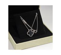 (White gold [black agate] necklace, CNC buckle version) Four-leaf clover necklace, red chalcedony, white mother-of-pearl, four-leaf clover necklace, collarbone chain, 18k gold