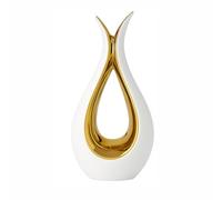 White & Gold Ceramic Flower Vase - 23cm Modern Minimalist Home Ornament, Slim Water-Tight Design for Small Fresh or Dried Flowers, Elegant Living Room Decoration for Couples