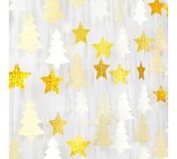 White-Gold Christmas-Tree Star Party-Decorations Garland - 52 Ft Winter New Year Supplies Hanging Paper Streamers Banner Birthday Wedding Neutral Baby