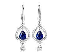 White Gold Dangle Earrings for Women 18K, Teardrop Shape with Diamond and Sapphire 1ct 2ct Dangle Earrings