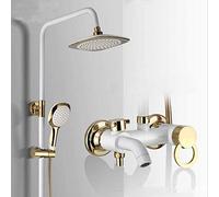 White Gold Double Lift Household Brass Faucet And Cold Set Booster Top Spray Shower System 3 Modes