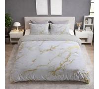 White Gold Duvet Cover - Queen 230 x 230 - Soft Lightweight, Machine Washable, Fluffy, Non Iron, Versatile - Abstract Marble Pattern Exquisite Elegant Bedding - Duvet Cover Sets For Bedroom