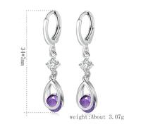 White Gold Earrings, 9K Dangle Earrings for Women Teardrop with Purple Round Amethyst