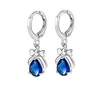White Gold Earrings For Women, 14K Dangle Earrings for Women Bowknot with Pear Shape Blue Lab Created Sapphire
