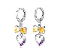 White Gold Earrings For Women, 18K Dangle Earrings for Women Bowknot Heart with Citrine and Amethyst