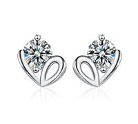 White Gold Earrings For Women, 18K Stud Earrings for Women Heart with Moissanite