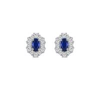 White Gold Earrings For Women Studs, Flower with 3x5mm Oval Lab Created Sapphire and Moissanite Earrings 14K