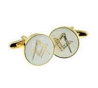 White & Gold Enamelled Masonic Cufflinks in gift box