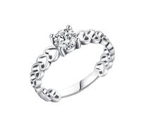 White Gold Engagement Ring 9K, Cute Ring Heart Hollowed Out with Round Shape Moissanite Size K 1/2