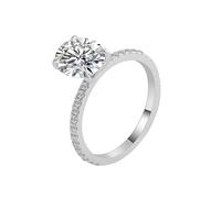 White Gold Fashion Rings for Women, Simple Promise Rings Platinum with 4 Claws Oval Moissanite 1ct Band for Wife Fiancée Size O 1/2