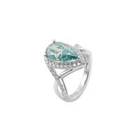 White Gold Fashion Rings for Women, Trendy Rings 9K White Gold Infinity Band with Teardrop Green Moissanite 3ct Comfort Fit Size S 1/2
