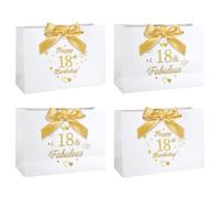 White Gold Gift Bags Set, 18th Birthday Gift Bag with Ribbon Happy 18th Birthday Gift Bag with Handles 4pcs 30 x 21 x 10 cm Large Gift Bags