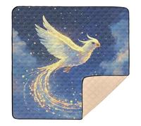 White-Gold Glowing Flying Parrot Soft Padded Baby Playmat for Indoor Outdoor Cozy Breathable Kicking Mat for Babies Infants Toddlers, 50'' x 50''