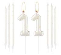 White Gold Happy 11th Birthday Candle, Gold Number 11 Candles for Birthday Cake, White Gold Birthday Candle Cake Topper for Boys Girls 11th Birthday Cake Decorations, Wedding Anniversary Supplies